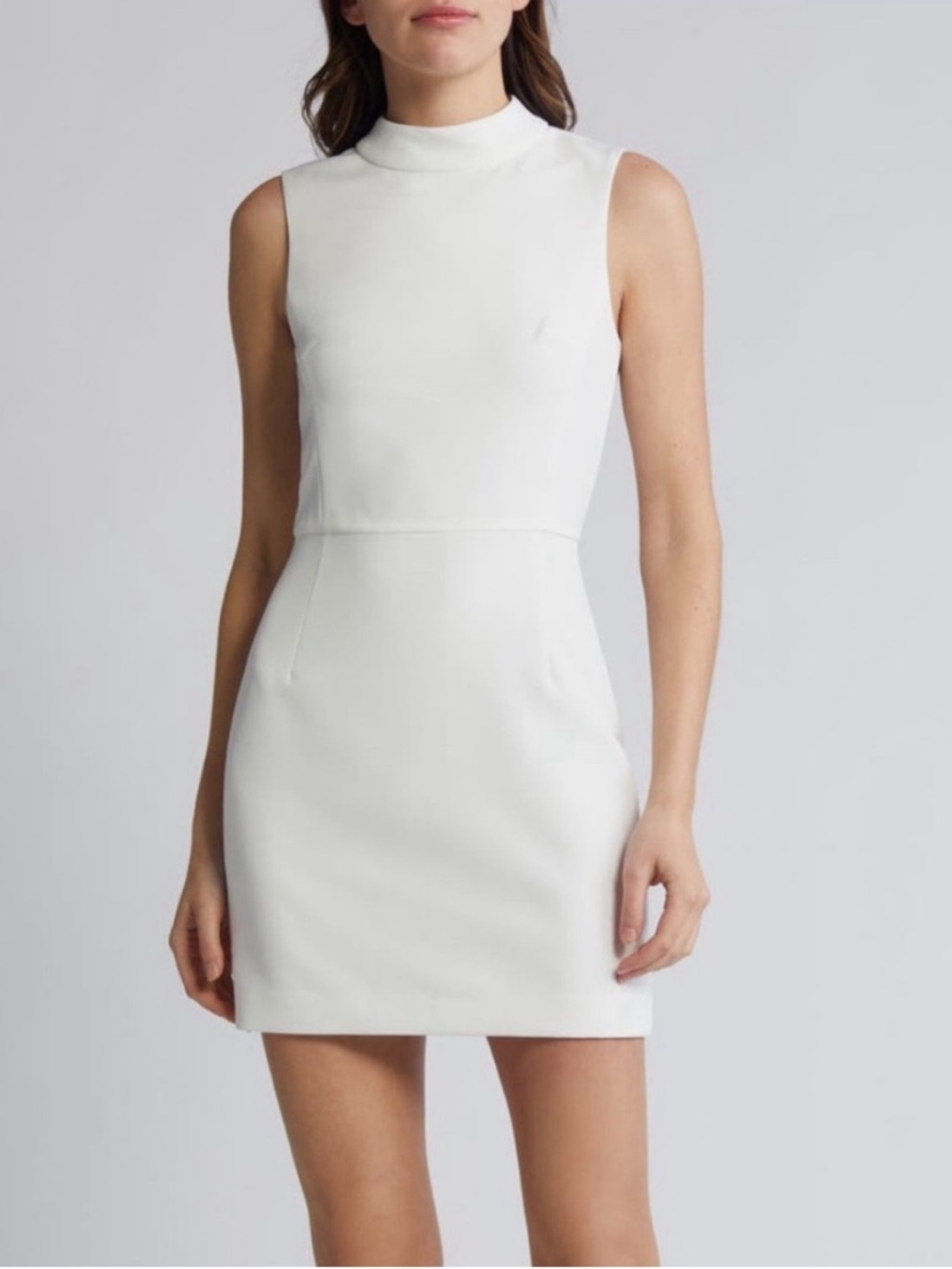 French Connection Echo Crepe Mock Neck Mini Dress White Sz 2